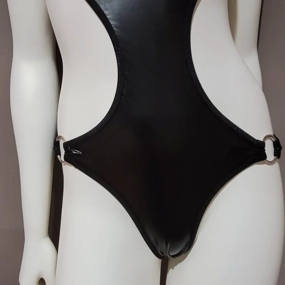 Vegan Leather Cut Out Bodysuit Lingerie - Picture 5 of 9